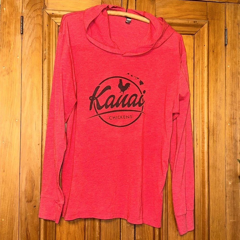 Kauai Chickens Vintage Wash Hooded Long Sleeve T-Shirt ~ XL ~